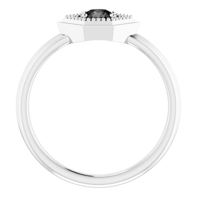 Round Black Onyx Solitaire Ring in Platinum