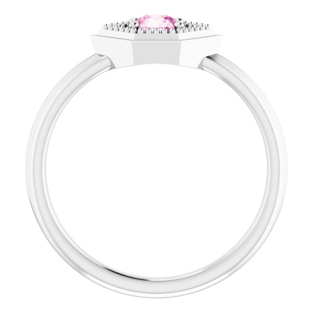 Round Pink Sapphire Solitaire Ring in White Gold