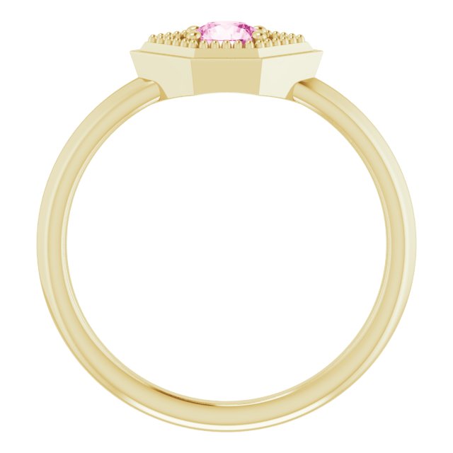 Round Pink Sapphire Solitaire Ring in Yellow Gold
