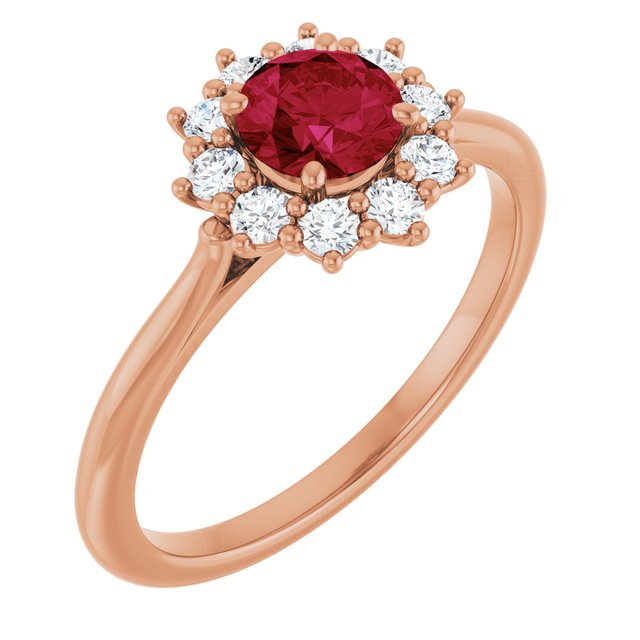 Round Lab-Grown Ruby Halo Ring with Diamond Accents in Rose Gold
