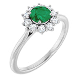 Round Lab-Grown Emerald Halo Ring with Diamond Accents in Platinum
