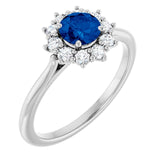 Round Lab-Grown Blue Sapphire & Diamond Halo Ring in Platinum