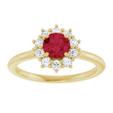 Round Lab-Grown Ruby Halo Ring with Diamond Accents in Yellow Gold