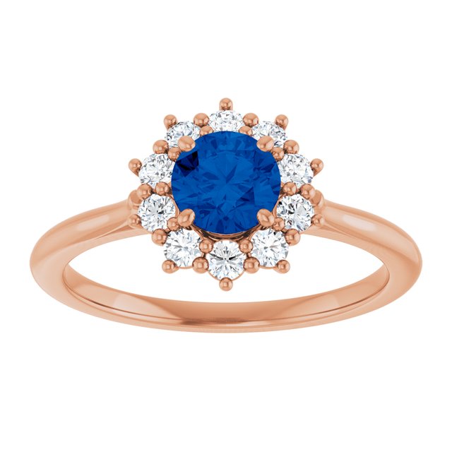 Round Lab-Grown Blue Sapphire & Diamond Halo Ring in Rose Gold