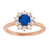Round Lab-Grown Blue Sapphire & Diamond Halo Ring in Rose Gold