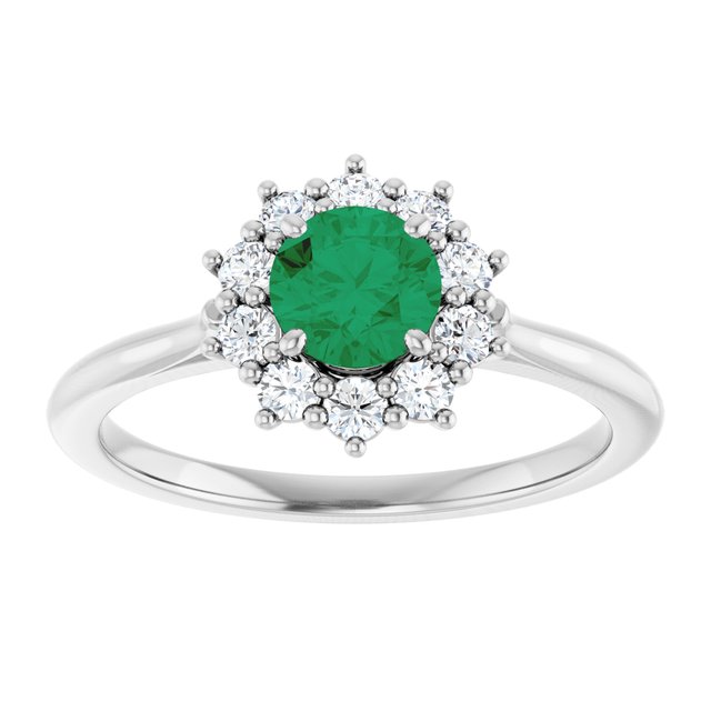 Round Lab-Grown Emerald Halo Ring with Diamond Accents in Platinum