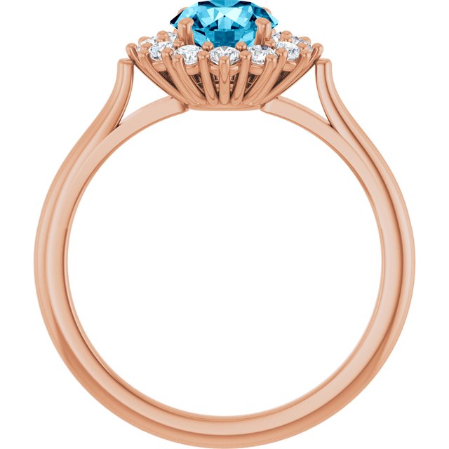 Round Aquamarine Halo Ring with Diamond Accents in Rose Gold