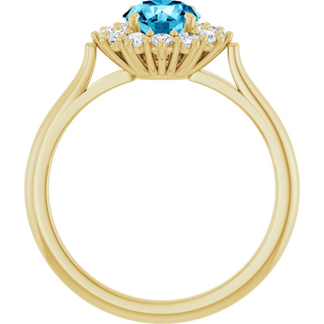 Round Aquamarine & Diamond Halo Ring in Gold and Platinum