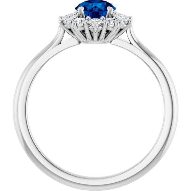 Round Lab-Grown Blue Sapphire & Diamond Halo Ring in Platinum