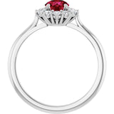 Round Lab-Grown Ruby Halo Ring with Diamond Accents in Platinum