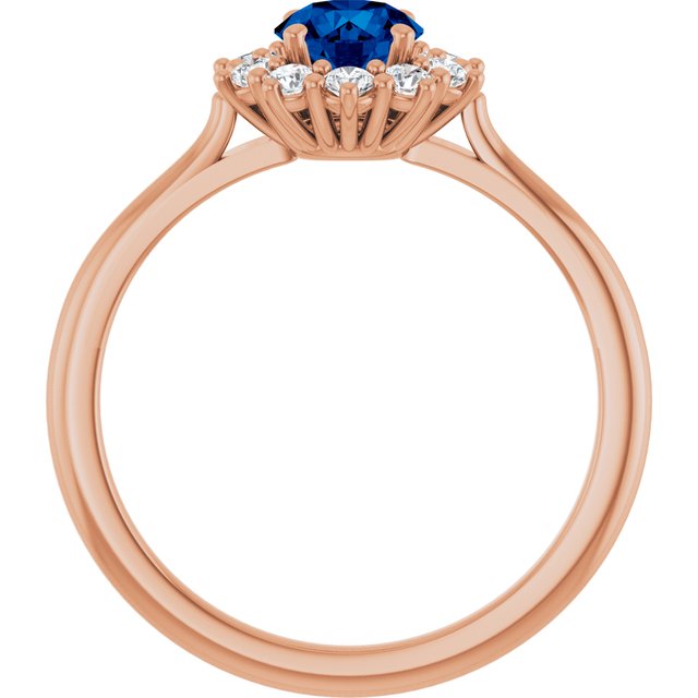 Round Lab-Grown Blue Sapphire & Diamond Halo Ring in Rose Gold