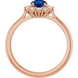 Round Lab-Grown Blue Sapphire & Diamond Halo Ring in Rose Gold