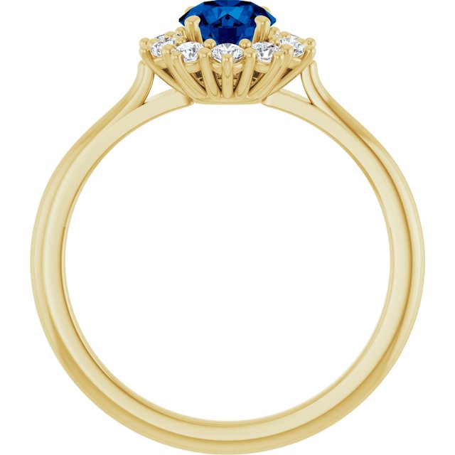 Round Lab-Grown Blue Sapphire & Diamond Halo Ring in Yellow Gold