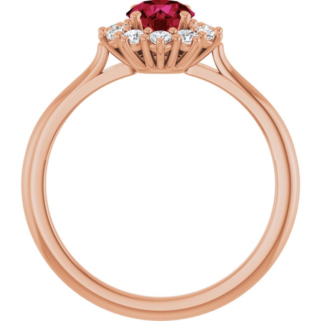 Round Lab-Grown Ruby Halo Ring with Diamond Accents in Rose Gold