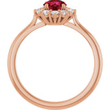 Round Lab-Grown Ruby Halo Ring with Diamond Accents in Rose Gold