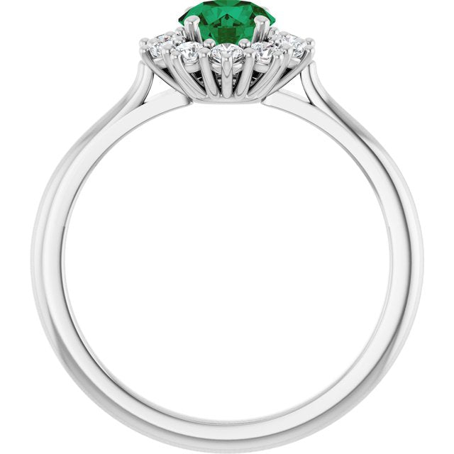 Round Lab-Grown Emerald Halo Ring with Diamond Accents in Platinum