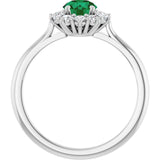 Round Lab-Grown Emerald Halo Ring with Diamond Accents in Platinum