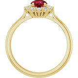 Round Lab-Grown Ruby Halo Ring with Diamond Accents in Yellow Gold