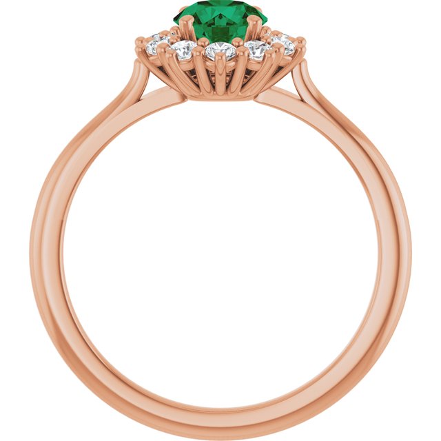 Round Lab-Grown Emerald & Diamond Halo Ring in Rose Gold