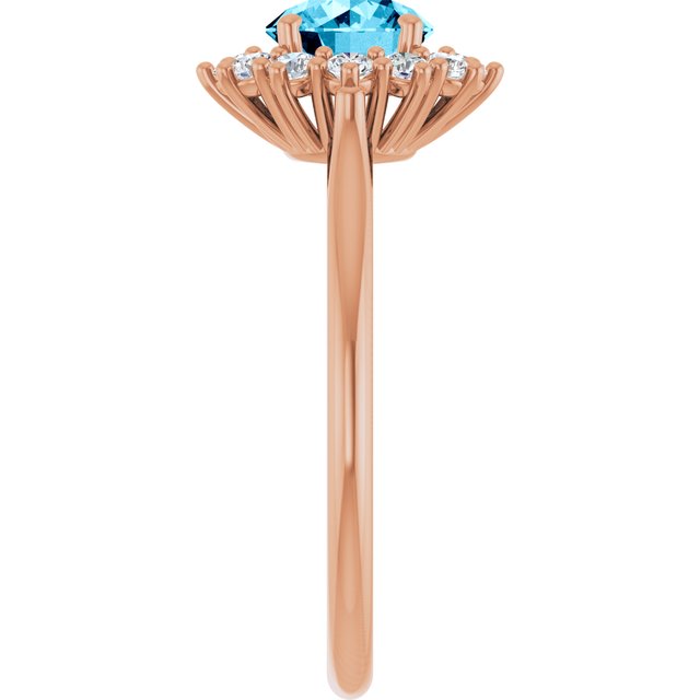 Round Aquamarine Halo Ring with Diamond Accents in Rose Gold