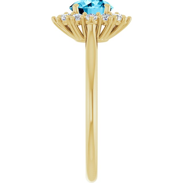 Round Aquamarine & Diamond Halo Ring in Gold and Platinum
