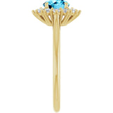 Round Aquamarine & Diamond Halo Ring in Gold and Platinum