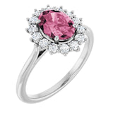 Oval Pink Tourmaline Halo Ring with Diamond Accents in Gold
