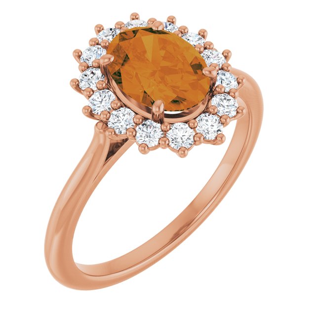Oval Citrine Halo Ring with Diamond Accents in Gold and Platinum