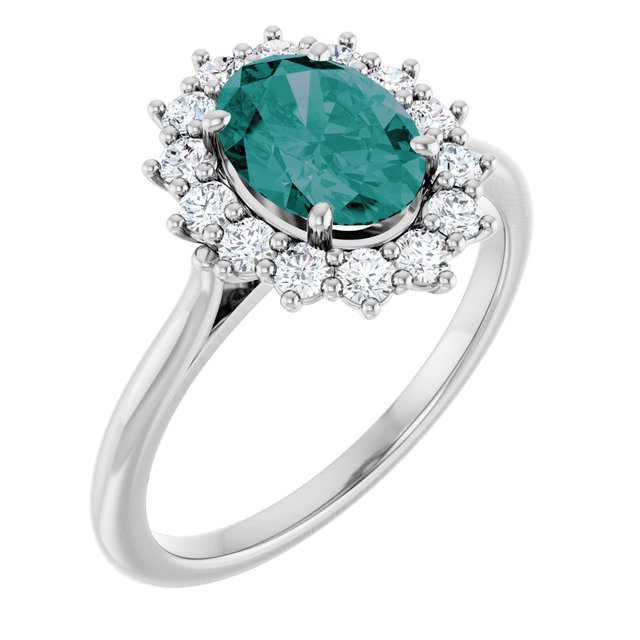 Oval Lab-Grown Alexandrite Halo Ring with Diamond Accents in Gold