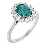 Oval Lab-Grown Alexandrite Halo Ring with Diamond Accents in Gold