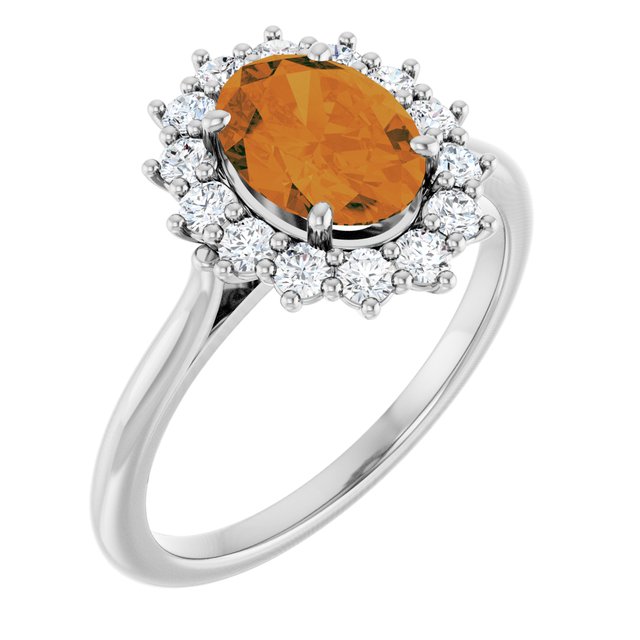 Oval Citrine Halo Ring with Diamond Accents in Gold
