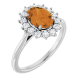 Oval Citrine Halo Ring with Diamond Accents in Gold
