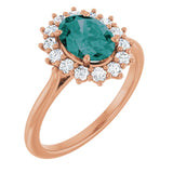 Oval Lab-Grown Alexandrite & Diamond Halo Ring in Gold and Platinum