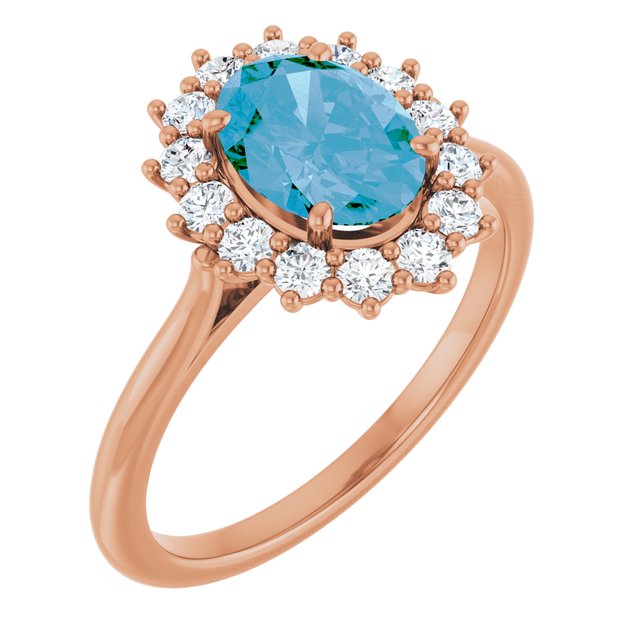 Oval Swiss Blue Topaz & Diamond Halo Ring in Gold and Platinum