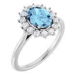 Oval Aquamarine Halo Ring with Diamond Accents in Gold