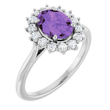 Oval Amethyst Halo Ring with Diamond Accents in Gold