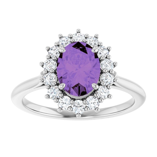 Oval Amethyst Halo Ring with Diamond Accents in Gold