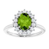 Oval Peridot Halo Ring with Diamond Accents in Gold