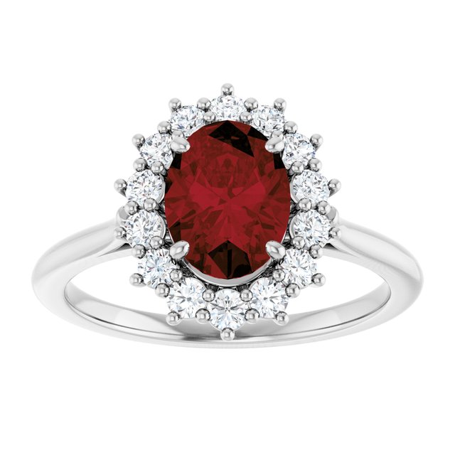 Oval Mozambique Garnet Halo Ring with Diamond Accents in Gold
