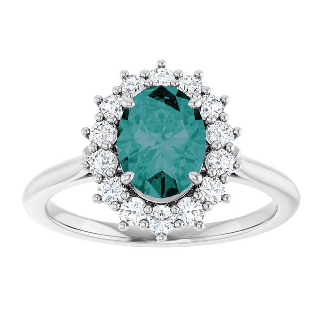 Oval Lab-Grown Alexandrite Halo Ring with Diamond Accents in Gold