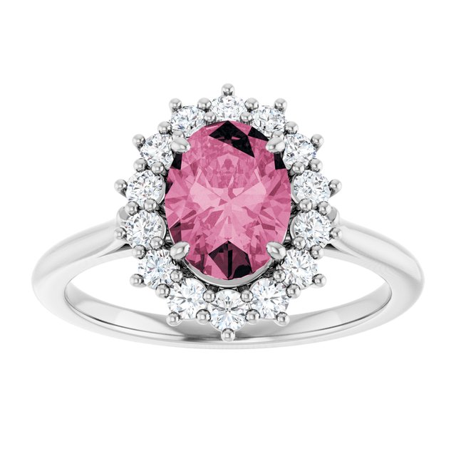 Oval Pink Tourmaline Halo Ring with Diamond Accents in Gold