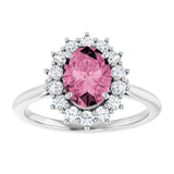 Oval Pink Tourmaline Halo Ring with Diamond Accents in Gold
