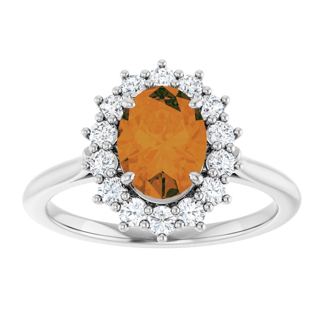 Oval Citrine Halo Ring with Diamond Accents in Gold