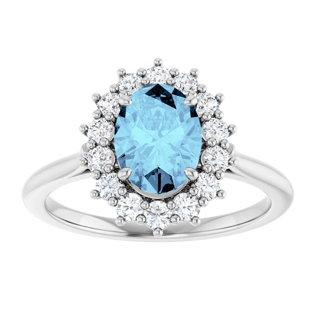 Oval Aquamarine Halo Ring with Diamond Accents in Gold