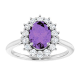 Oval Amethyst Halo Ring with Diamond Accents in Gold