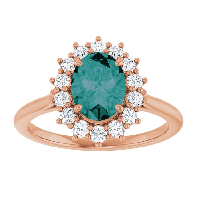 Oval Lab-Grown Alexandrite & Diamond Halo Ring in Gold and Platinum
