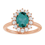 Oval Lab-Grown Alexandrite & Diamond Halo Ring in Gold and Platinum
