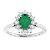 Oval Lab-Grown Emerald & Diamond Halo Ring in Gold and Platinum