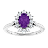 Oval Amethyst Halo Ring with Diamond Accents in Gold and Platinum