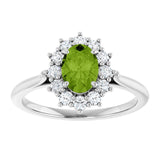 Oval Peridot Halo Ring with Diamond Accents in Gold and Platinum